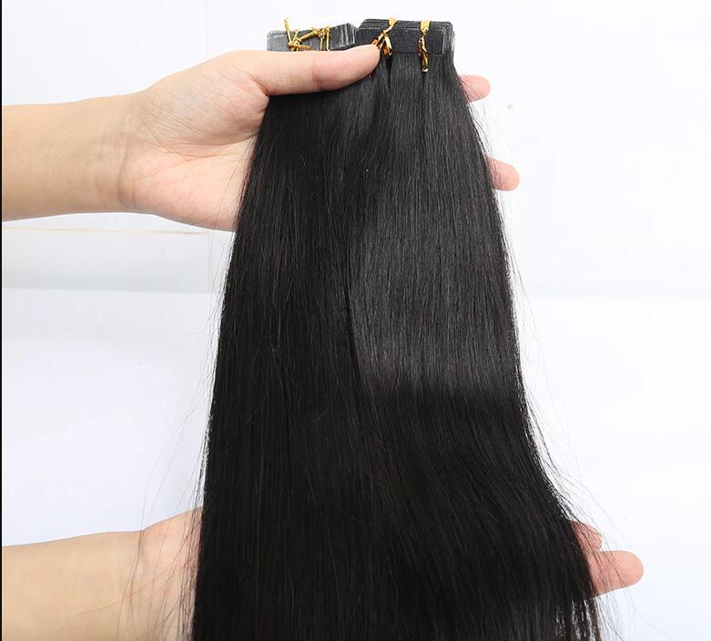 Yaki Straight Tape Hair Extensions Real Human Hiar Virgin Brazilian Hair Tape In Hair  Adhesive For Black Woman