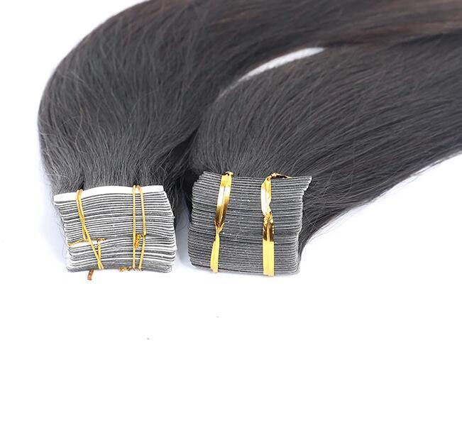 Yaki Straight Tape Hair Extensions Real Human Hiar Virgin Brazilian Hair Tape In Hair  Adhesive For Black Woman