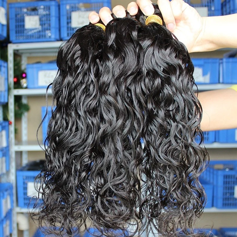 Malaysian Virgin Human Hair Extensions Weave Water Wave 4 Bundles Natural Color