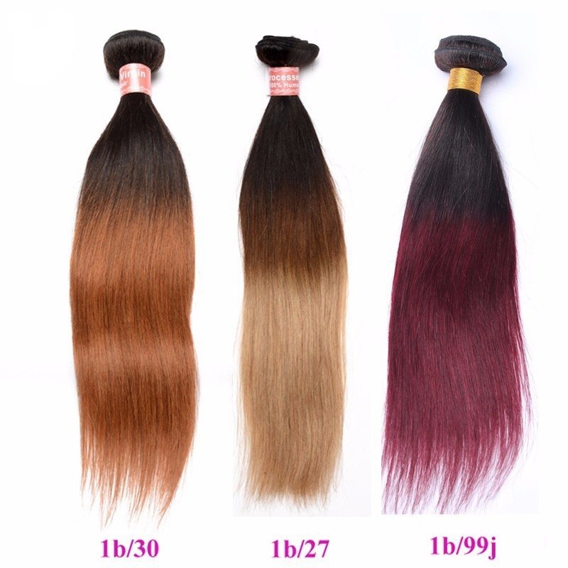 Silk Straight 1B/30 Ombre Color Brazilian Virgin Human Hair Weave 4 Bundles