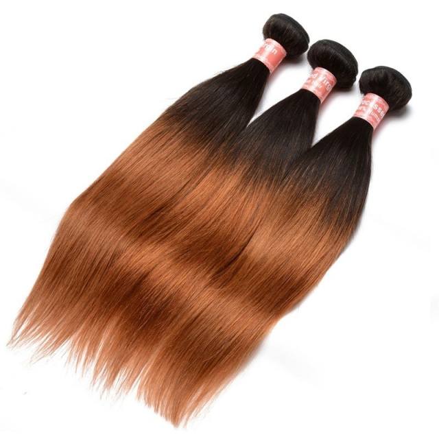 Silk Straight 1B/30 Ombre Color Brazilian Virgin Human Hair Weave 4 Bundles