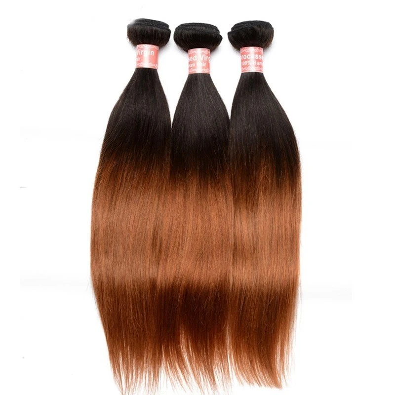 Silk Straight 1B/30 Ombre Color Brazilian Virgin Human Hair Weave 4 Bundles