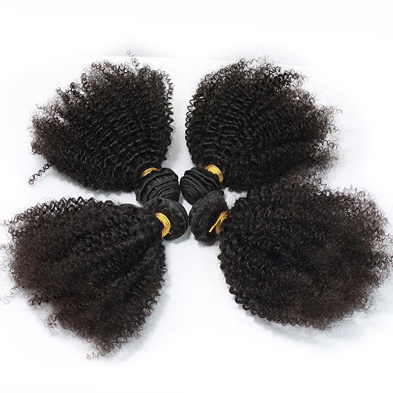 Afro Kinky Curly Indian Remy Human Hair Extension 4 Bundles Natural Color