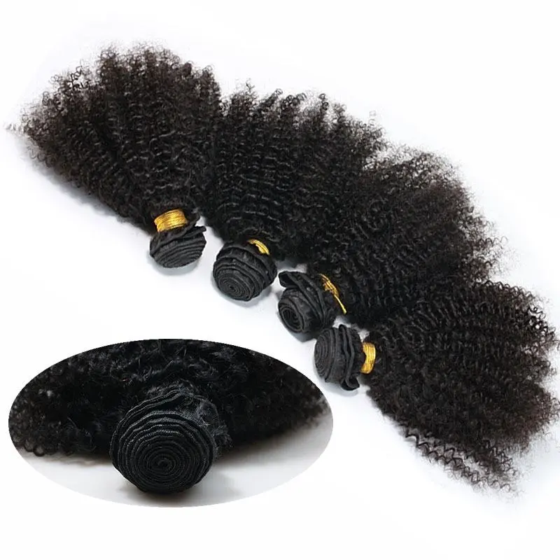 Afro Kinky Curly Indian Remy Human Hair Extension 4 Bundles Natural Color