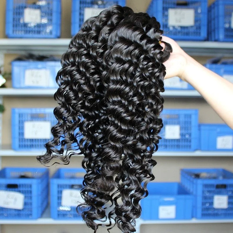 Indian Virgin Human Hair Extensions Deep Wave Human Hair 4 Bundles Natural Color