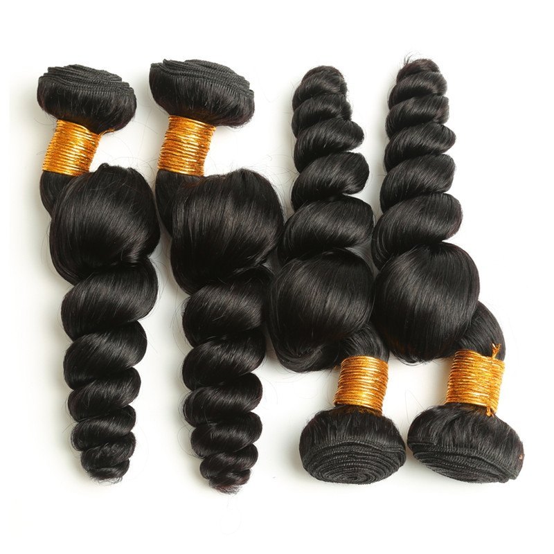 Indian Virgin Human Hair Extensions Weave Loose Wave 4 Bundles Natural Color