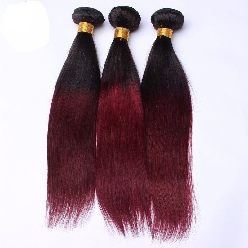 Silk Straight 1B/30 Ombre Color Brazilian Virgin Human Hair Weave 4 Bundles