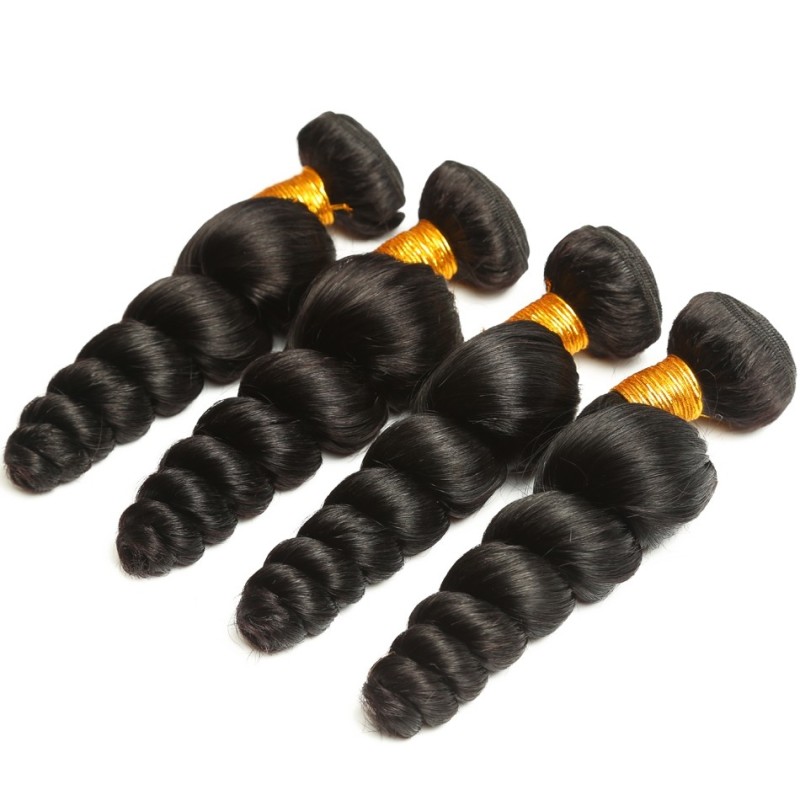 Indian Virgin Human Hair Extensions Weave Loose Wave 4 Bundles Natural Color