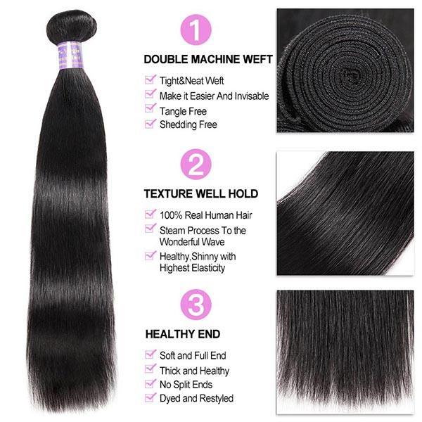 Eseewigs Peruvian 4 Bundles Straight Human Hair Extensions