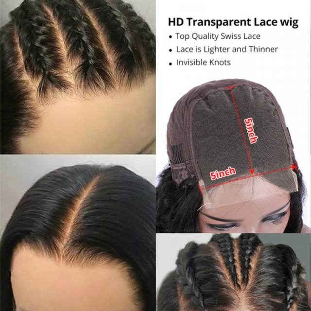 Water Wave HD Lace Front Wigs 5x5 Lace Closure Wigs Human Hair Wigs Skin Melt HD Lace Wigs 10A Brazilian Human Hair Wigs