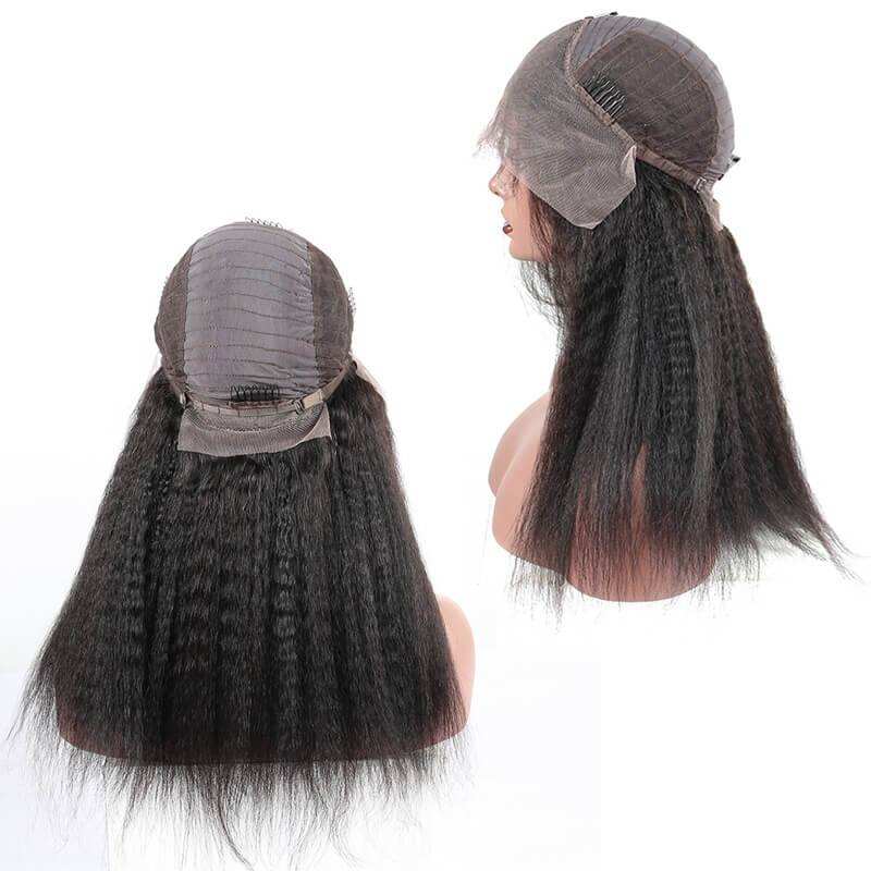 300% Density Wigs Kinky Straight Pre-Plucked Glueless Human Hair Lace Front Wigs for Black Women Natural Hair Line