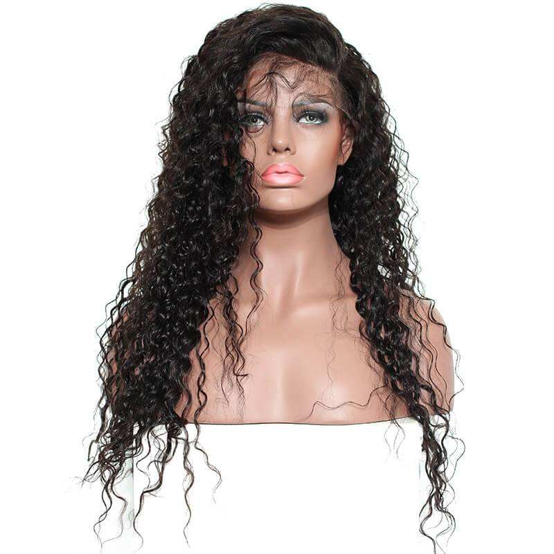 300% Density Brazilian Curly Lace Front Human Hair Wigs For Women Natural Black Pre Plucked