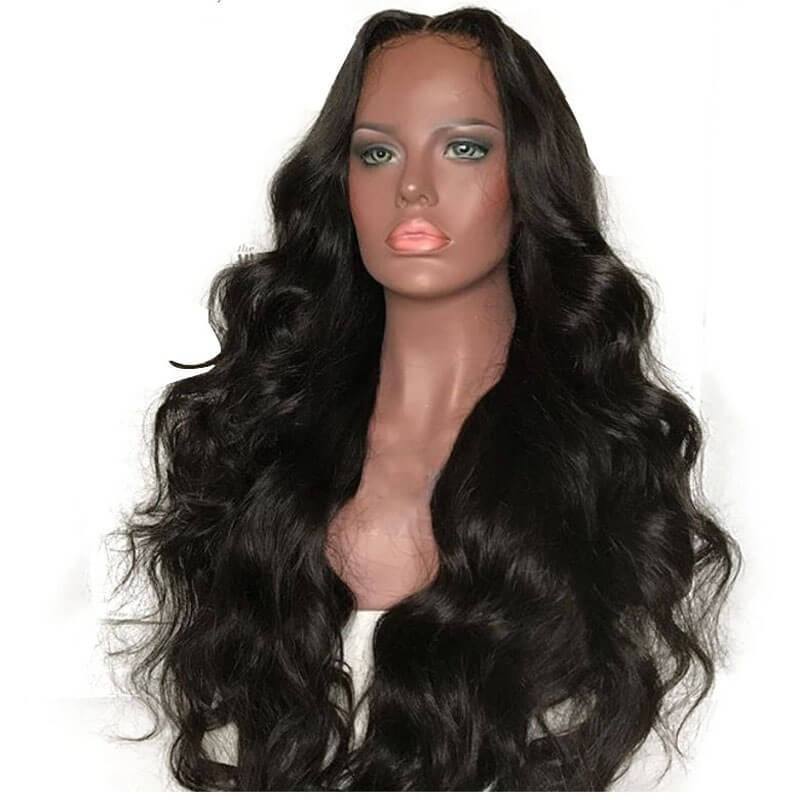 Discount Lace Front Wigs 300% High Density Brazilian Remy Human Hair Body Wave With Baby Hair Around Cap Middle Part Pre-Plucked Hairline