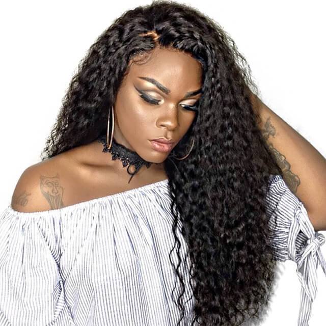 300% Density Brazilian Curly Lace Front Human Hair Wigs For Women Natural Black Pre Plucked