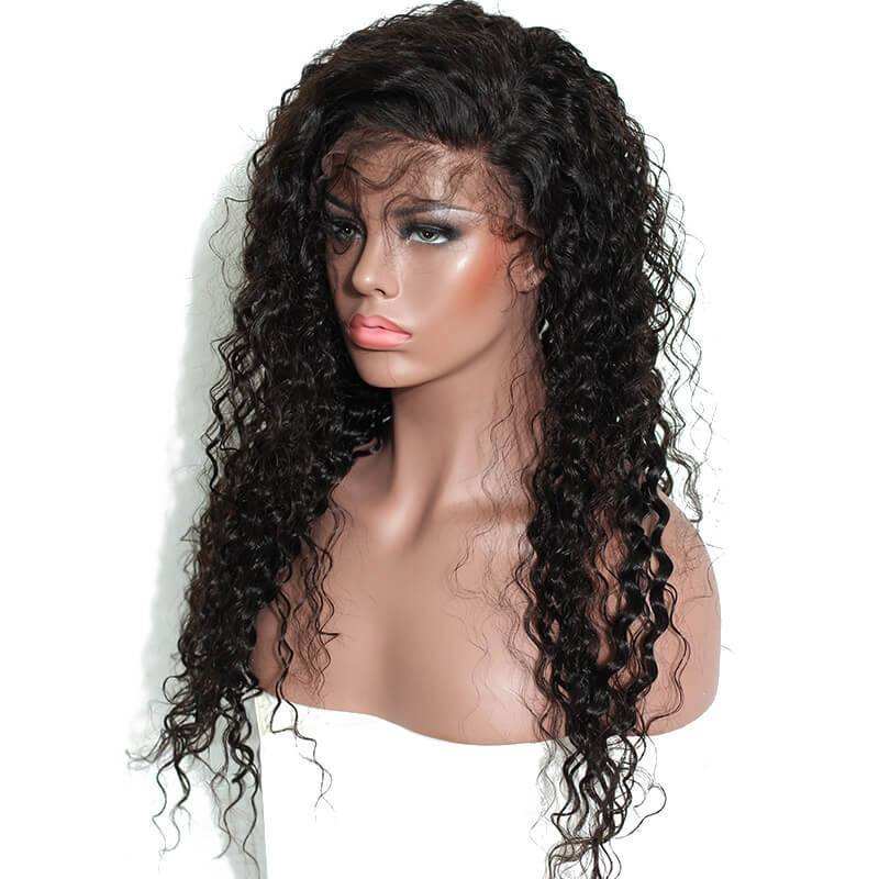 300% Density Brazilian Curly Lace Front Human Hair Wigs For Women Natural Black Pre Plucked