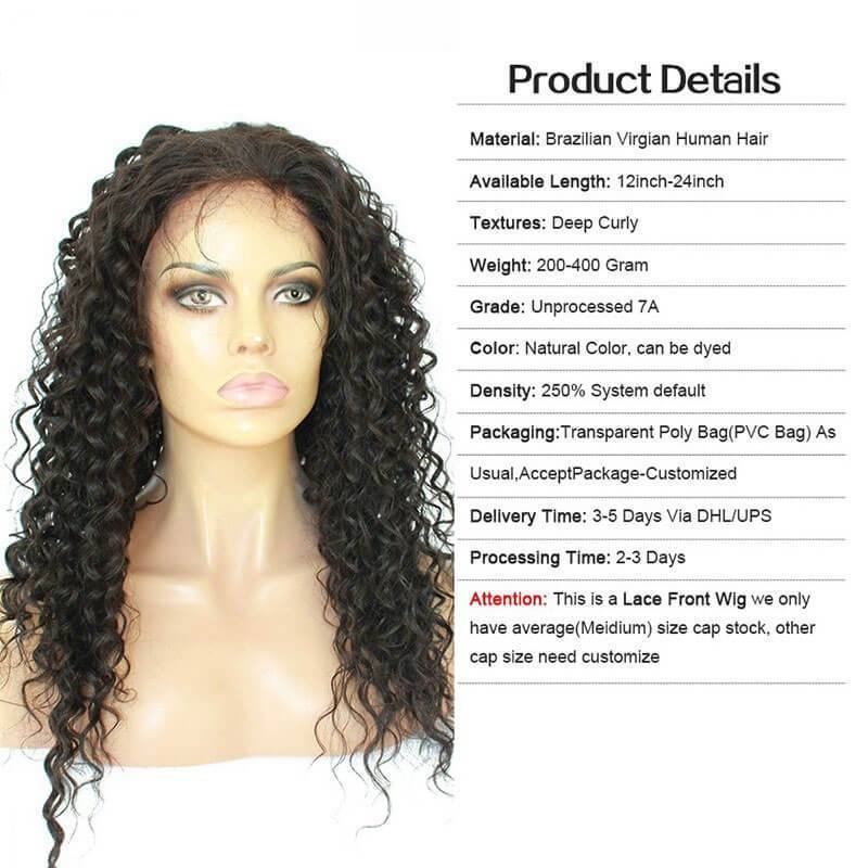 300% High Density Deep Curly Wigs  Human Hair Wigs 7A Brazilian Hair for Black Women