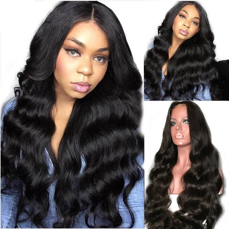 Discount Lace Front Wigs 300% High Density Brazilian Remy Human Hair Body Wave With Baby Hair Around Cap Middle Part Pre-Plucked Hairline