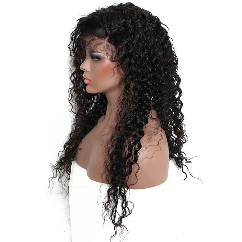 300% Density Brazilian Curly Lace Front Human Hair Wigs For Women Natural Black Pre Plucked