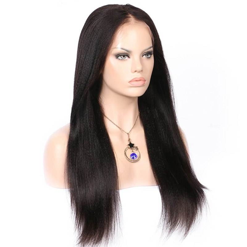 Light Yaki Straight 300% Density Lace Front Wig with Baby Hair Malaysian Virgin Hair  Human Hair Wig