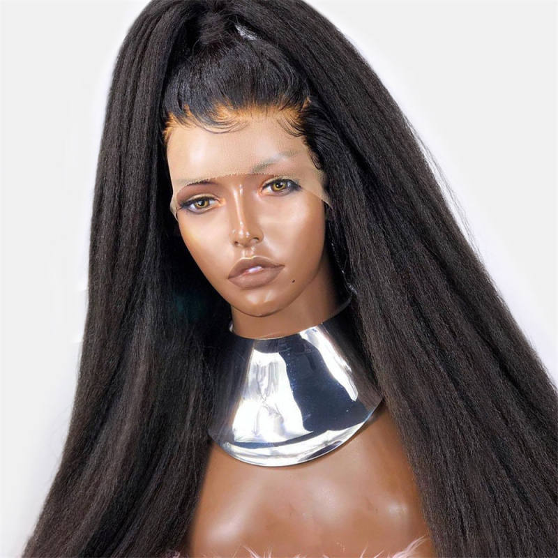 300% High Density Front Human Hair Wigs Kinky Straight Wig Remy Hair Bleached Knots Hair Brazilian Lace for Women 300% High Density Fake Sc
