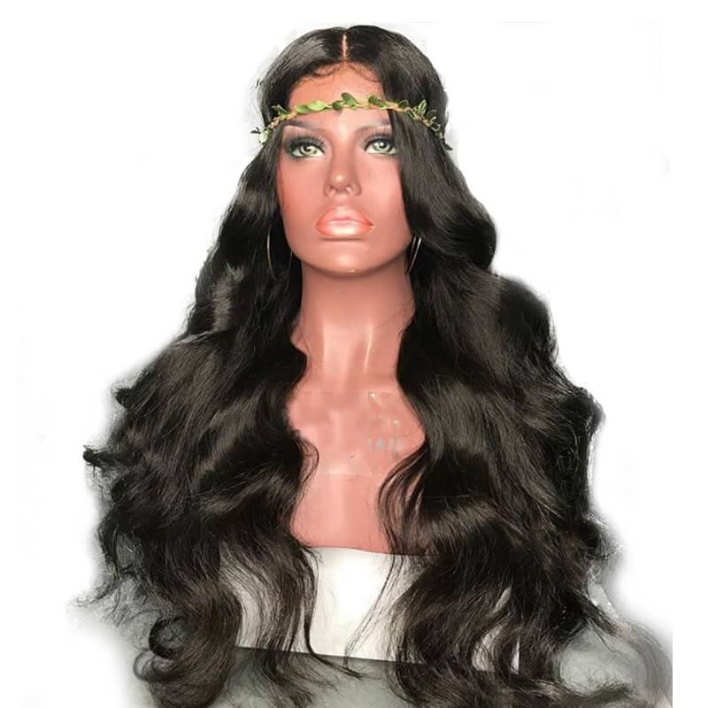 Discount Lace Front Wigs 300% High Density Brazilian Remy Human Hair Body Wave With Baby Hair Around Cap Middle Part Pre-Plucked Hairline