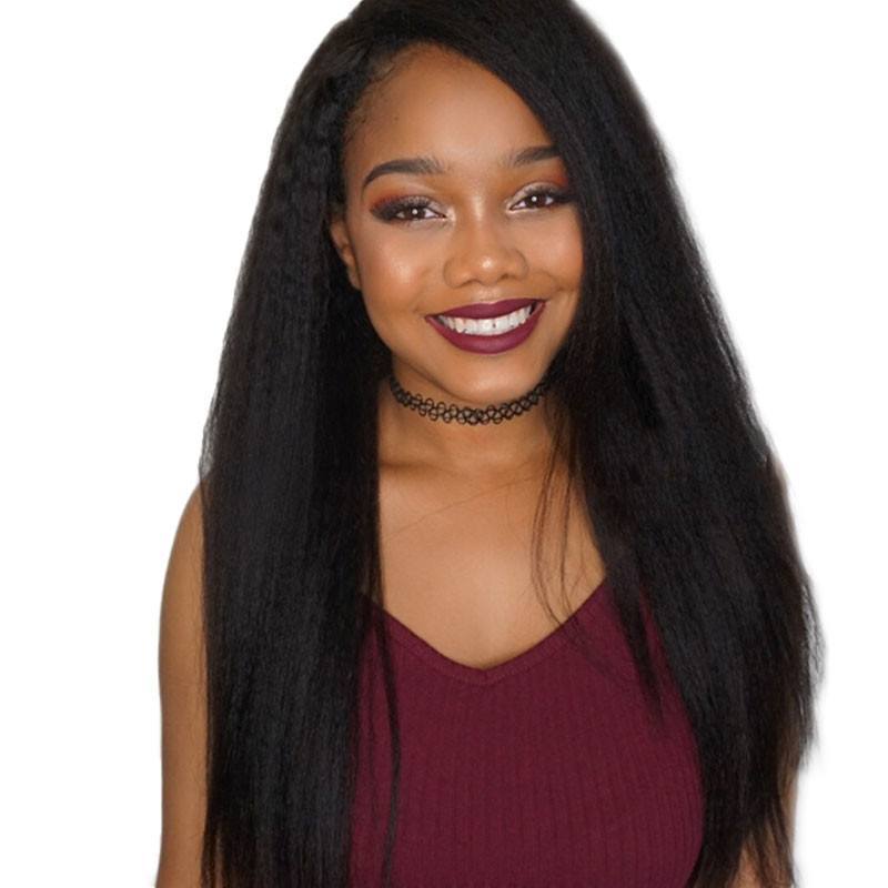 300% Density Coarse Yaki Lace Front Human Hair Wigs Brazilian Kinky Straight Lace Wig  Human Hair Wigs