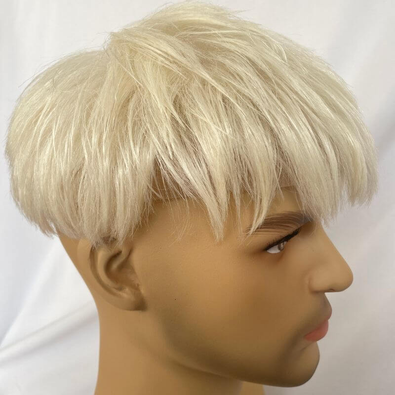 After Cut 3 Inch 100% European Virgin Men's Toupee Replacement System For Thinning Hair On Top,#60 Platinum Blonde Color 8X10