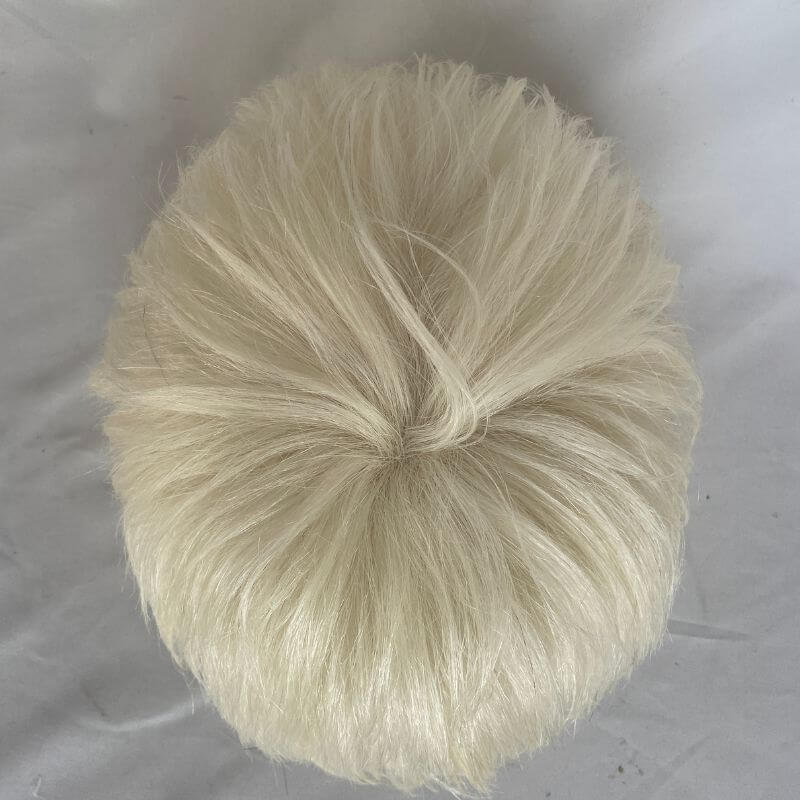 After Cut 3 Inch 100% European Virgin Men's Toupee Replacement System For Thinning Hair On Top,#60 Platinum Blonde Color 8X10
