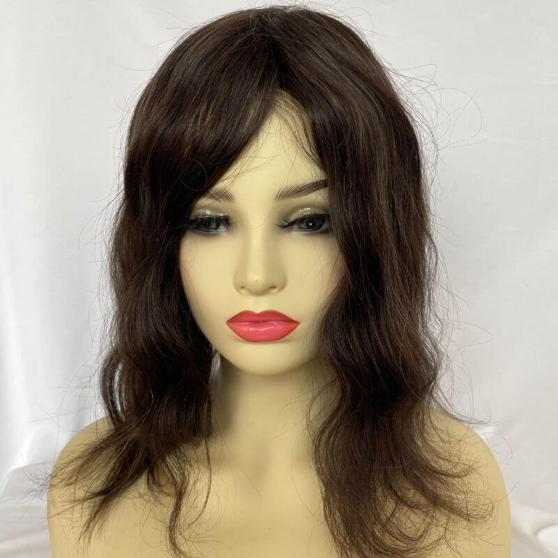 Long Human Hair Wigs Full Skin Pu Base  12 Inch for Women  Natural Hairline Silky Straight Wave 8x10 #2 Dark Brown Color Women Human Hair Wigs