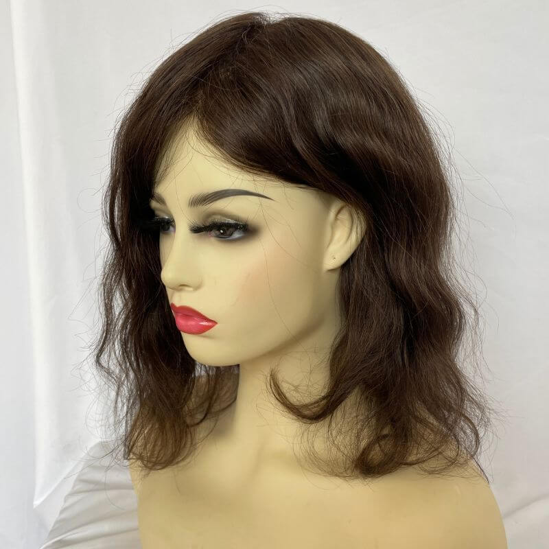 Long Human Hair Wigs Full Skin Pu Base  12 Inch for Women  Natural Hairline Silky Straight Wave 8x10 #2 Dark Brown Color Women Human Hair Wigs