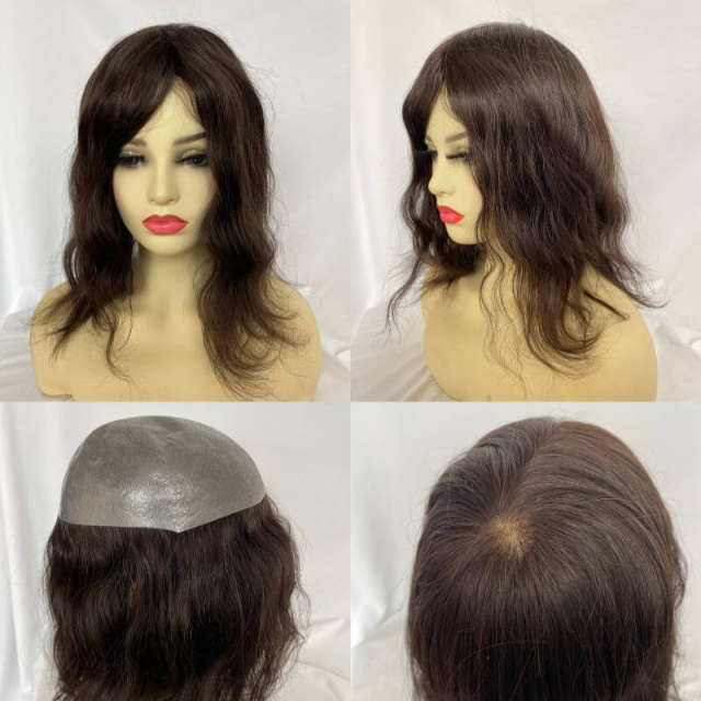 Long Human Hair Wigs Full Skin Pu Base  12 Inch for Women  Natural Hairline Silky Straight Wave 8x10 #2 Dark Brown Color Women Human Hair Wigs