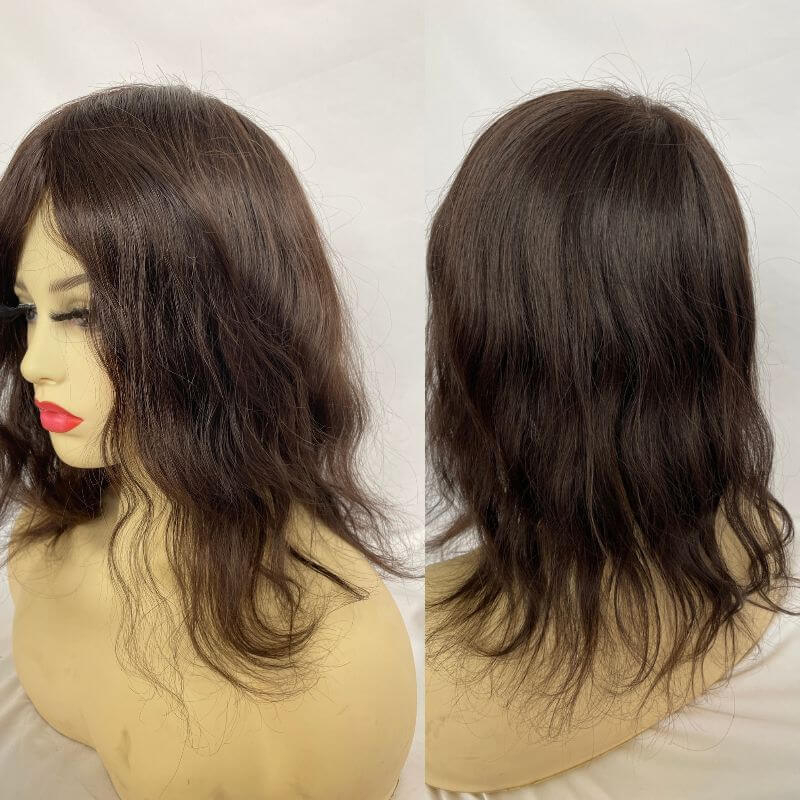 Long Human Hair Wigs Full Skin Pu Base  12 Inch for Women  Natural Hairline Silky Straight Wave 8x10 #2 Dark Brown Color Women Human Hair Wigs