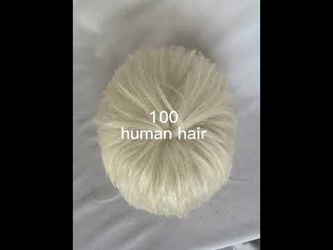 After Cut 3 Inch 100% European Virgin Men's Toupee Replacement System For Thinning Hair On Top,#60 Platinum Blonde Color 8X10