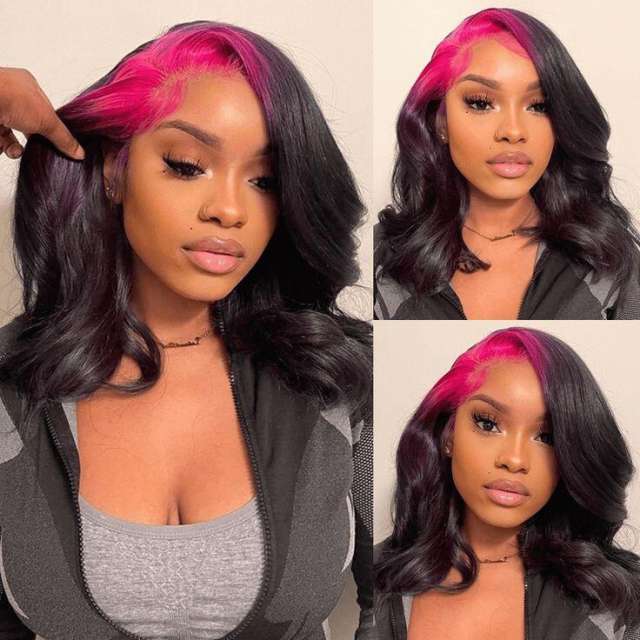 Red Roots Highlight Wig Ombre Human Hair 13x4 Lace Front Wig Short Body Wave Wigs Red Roots