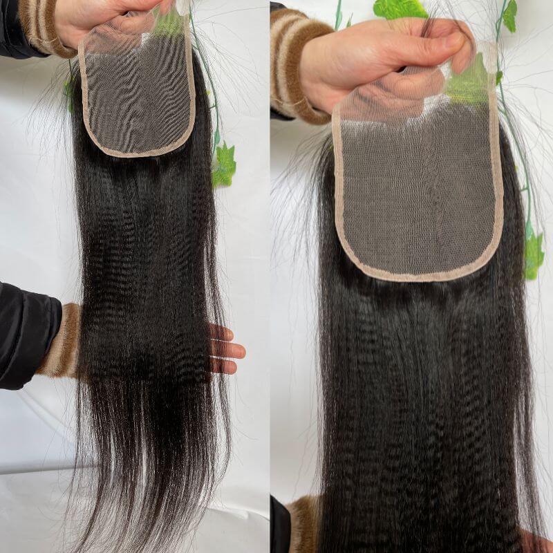 HD 5x5 Light Yaki Straight Transparent Lace Closure Real Virgin Malaysian Human Hair Free Part 120 Density Natural Color