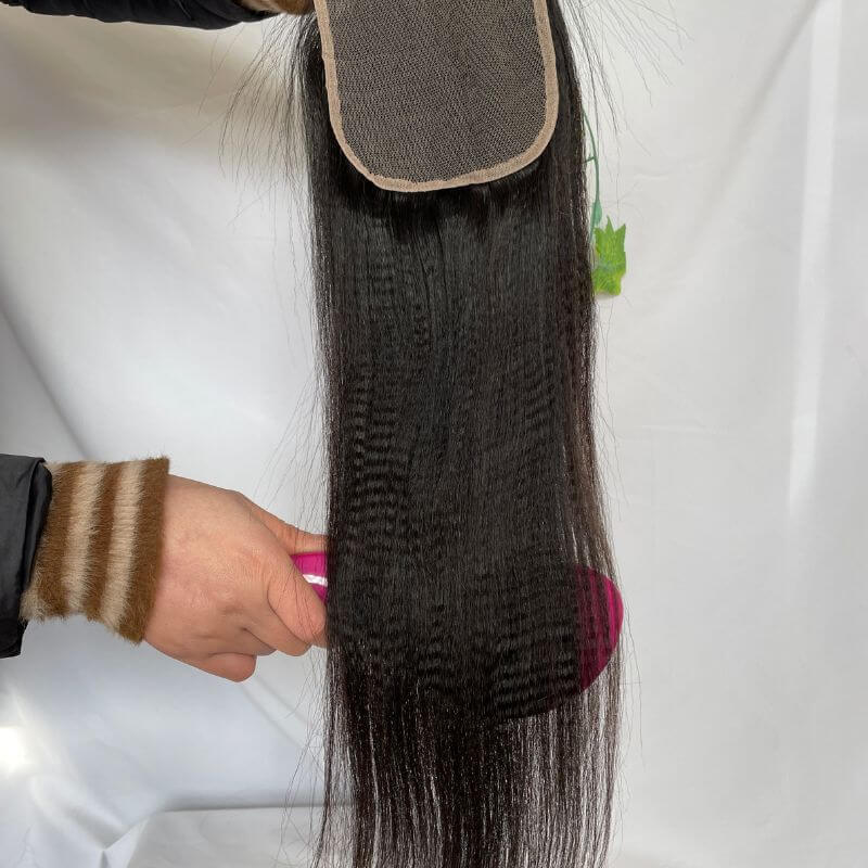 HD 5x5 Light Yaki Straight Transparent Lace Closure Real Virgin Malaysian Human Hair Free Part 120 Density Natural Color