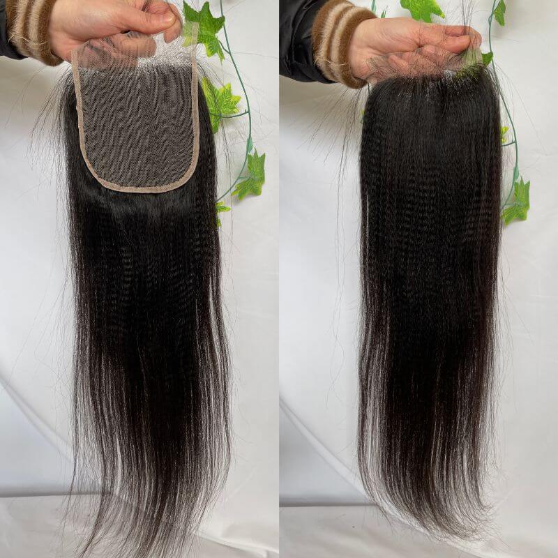 HD 5x5 Light Yaki Straight Transparent Lace Closure Real Virgin Malaysian Human Hair Free Part 120 Density Natural Color