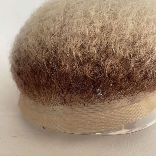 Full Swiss Lace Afro Curly 4mm 6mm  Ombre 60 White Color  Men's Toupee Hair System Color African American Wigs Human Hair 10x8inch Toupee For Men Human Hair