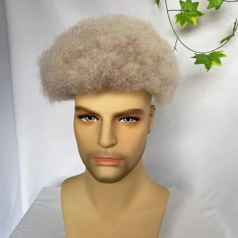 Full Swiss Lace Afro Curly 4mm 6mm  Ombre 60 White Color  Men's Toupee Hair System Color African American Wigs Human Hair 10x8inch Toupee For Men Human Hair