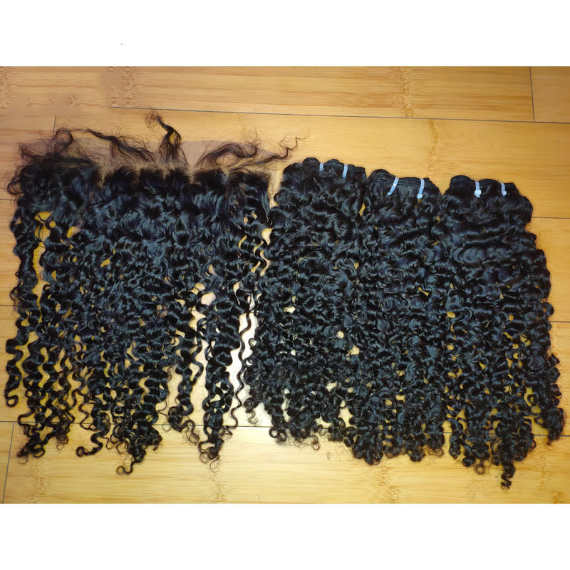New Grade 12A Virgin Haiir Weave Bundles Frontal Raw Cambodian Soft Kinky Curly Hair Bundles With Lace Frontals Can Be Dyed