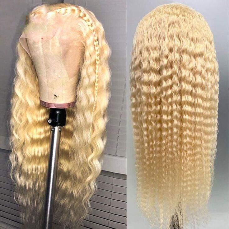 613 Blonde Glueless Lace Front Human Hair Wigs Cambodian  Deep Wave Wigs 13x4 Lace Front Wig Blonde Hair Wigs Remy 150%