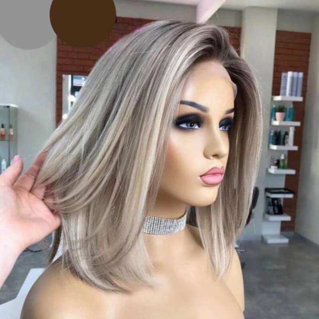Ombre  Colored Brown with Platium Blonde Human Hair Wigs Straight Brazilian Remy Transparent Lace Wigs For Women Pre Plucked