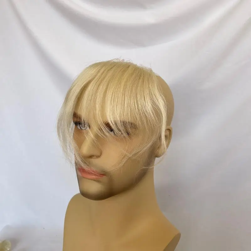 Men's Hair System Naturel Hairline 100% Real Human Hair V Sheap Frontal Toupee Pu Thin Skin Male Replacement 613 Blonde Color