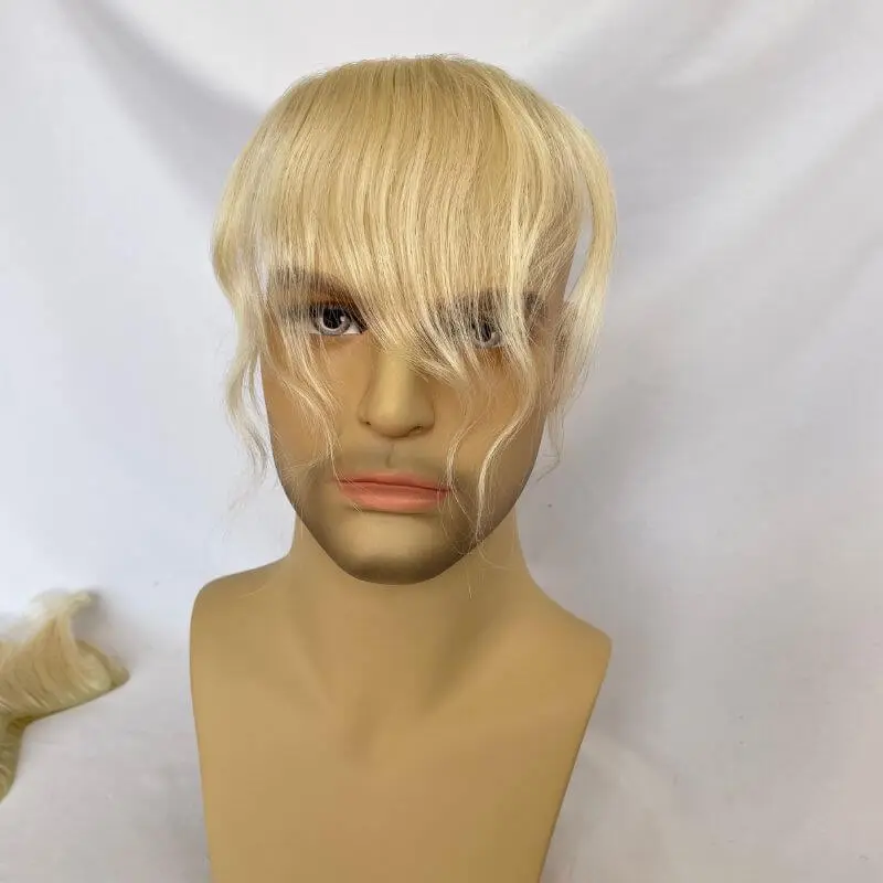 Men's Hair System Naturel Hairline 100% Real Human Hair V Sheap Frontal Toupee Pu Thin Skin Male Replacement 613 Blonde Color