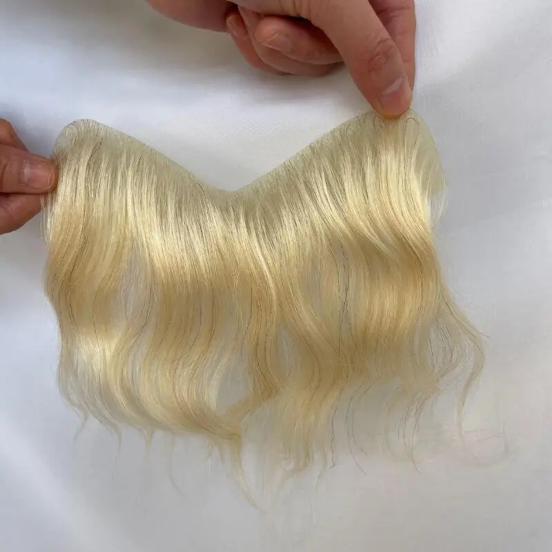 Men's Hair System Naturel Hairline 100% Real Human Hair V Sheap Frontal Toupee Pu Thin Skin Male Replacement 613 Blonde Color