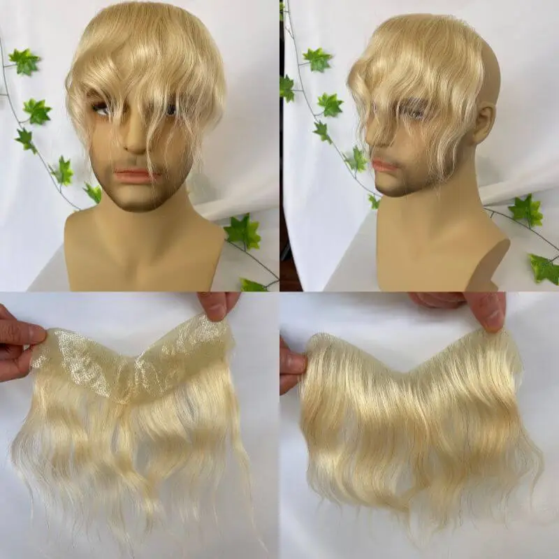 Men's Hair System Naturel Hairline 100% Real Human Hair V Sheap Frontal Toupee Pu Thin Skin Male Replacement 613 Blonde Color