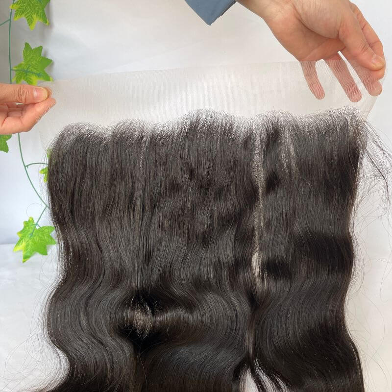 13X6 HD Transparent Lace Frontal Closure Human Hair Indian Virgin Hair Body Wave Natural Color Density 130% In Stock