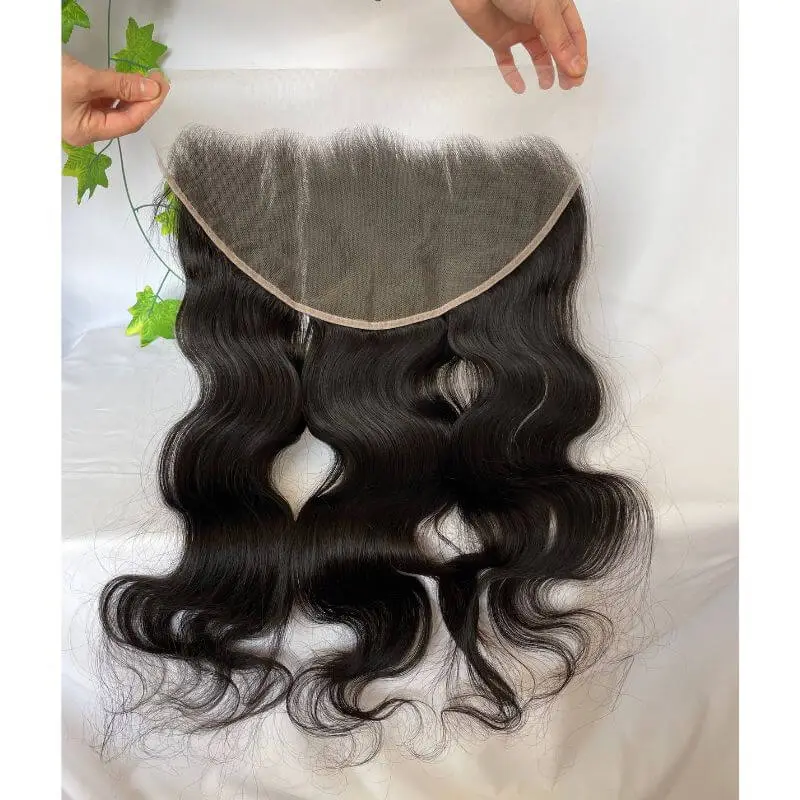 13X6 HD Transparent Lace Frontal Closure Human Hair Indian Virgin Hair Body Wave Natural Color Density 130% In Stock