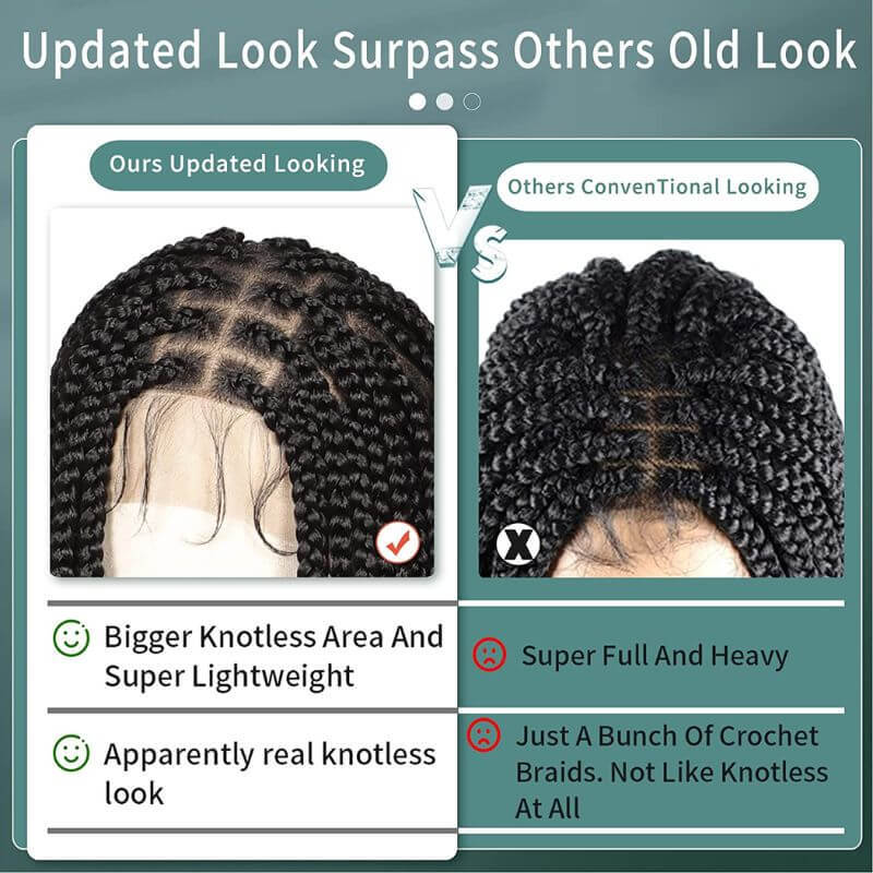 36 Inch  Full double Lace Front Box Braided Wigs Knotless Cornrow Braids Lace Frontal Wig Synthetic Black Hand Braided Wigs With Baby Hair for African American Women