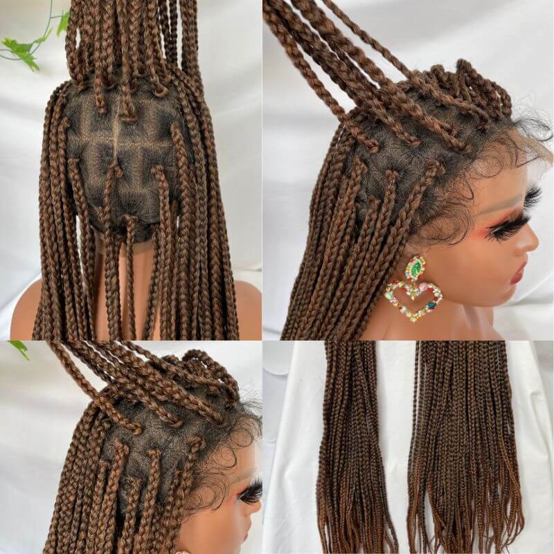 40Inch 1B/27 Full double Lace Front Box Braided Wigs Ombre Honey Blonde Wigs Knotless Cornrow Braids Lace Frontal Wig Synthetic Black Hand Braided Wigs With Baby Hair for African American Women 1B30 and 1B